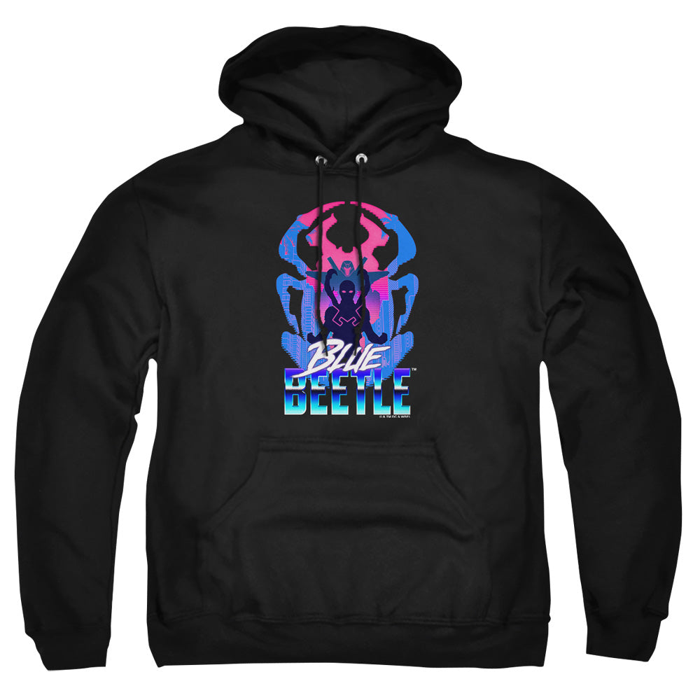 AN OFFCIALLY LICENSED BLUE BEETLE (2023) SILHOUETTE ADULT UNISEX PULLOVER HOODIE BLACK