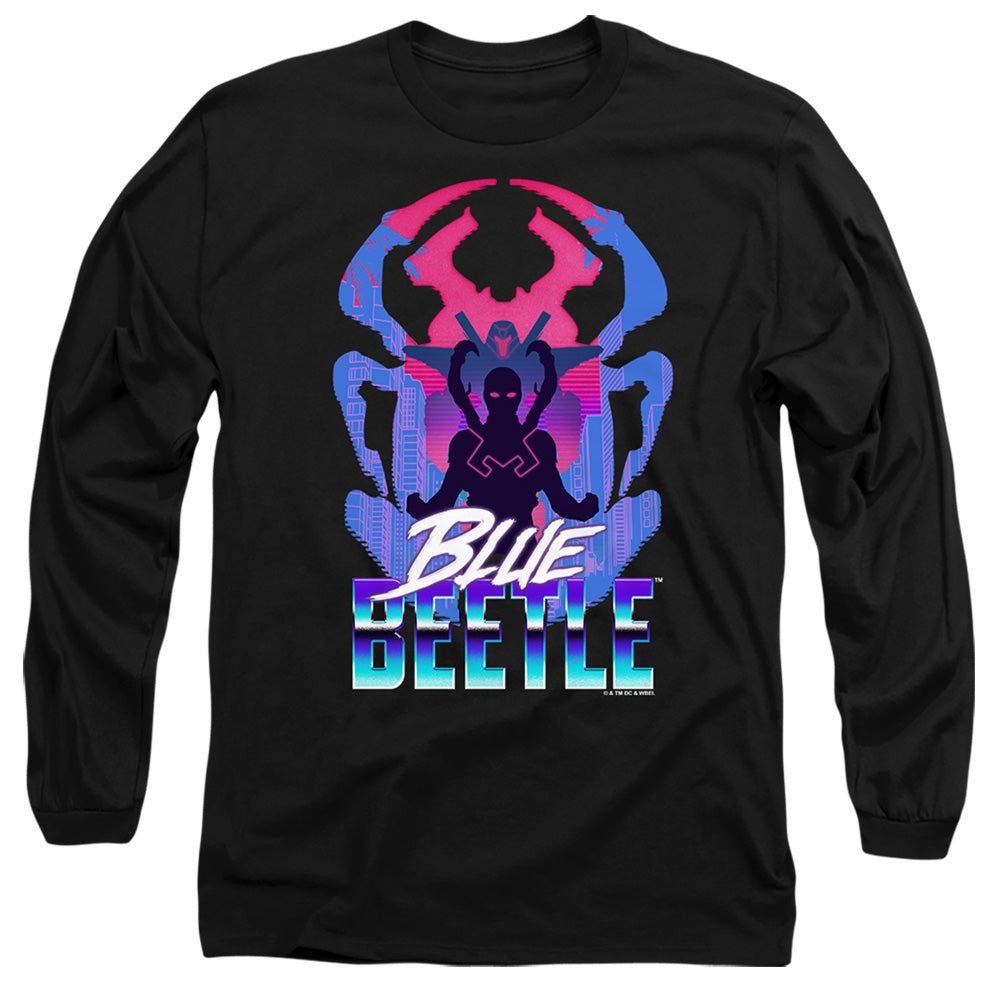 AN OFFCIALLY LICENSED BLUE BEETLE (2023) SILHOUETTE MEN'S LONG SLEEVE T-SHIRT BLACK