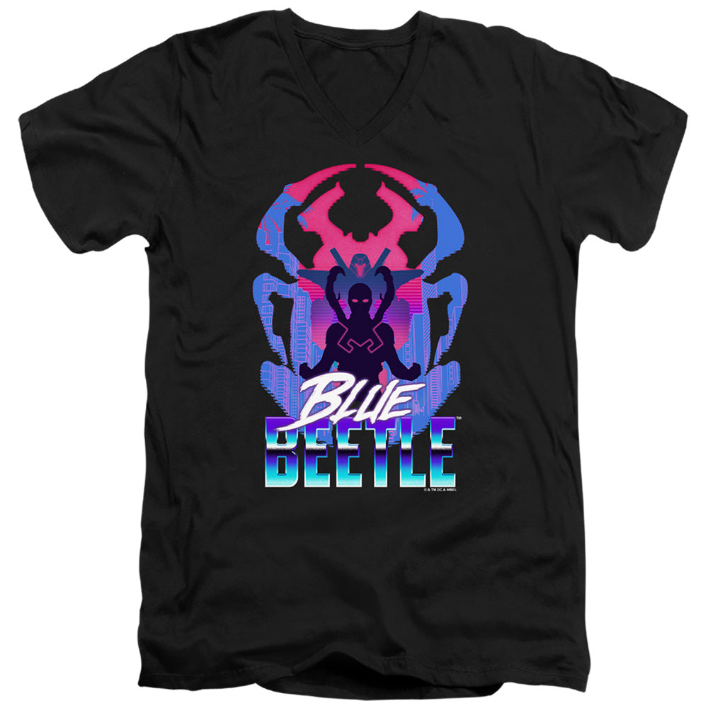 AN OFFCIALLY LICENSED BLUE BEETLE (2023) SILHOUETTE MEN'S V-NECK T-SHIRT BLACK
