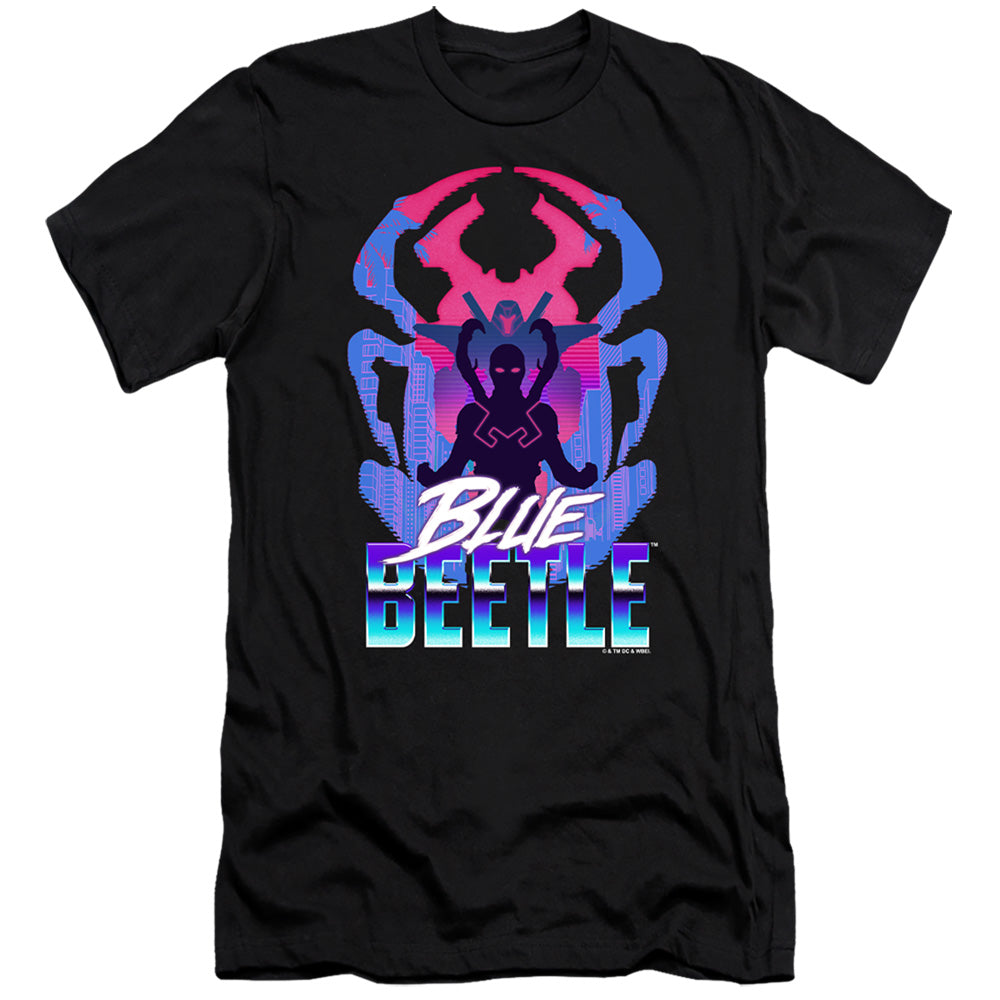 AN OFFCIALLY LICENSED BLUE BEETLE (2023) SILHOUETTE MEN'S PREMIUM SLIM FIT T-SHIRT BLACK