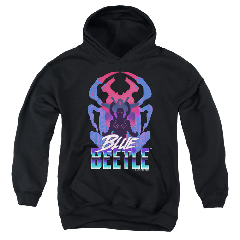 AN OFFCIALLY LICENSED BLUE BEETLE (2023) SILHOUETTE YOUTH HOODIE BLACK