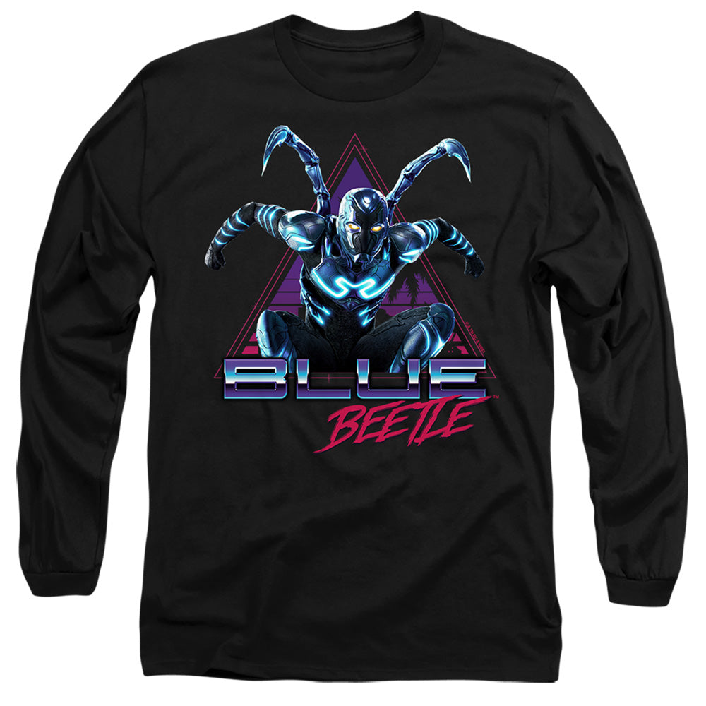 AN OFFCIALLY LICENSED BLUE BEETLE (2023) LEAPING TRIANGLE MEN'S LONG SLEEVE T-SHIRT BLACK