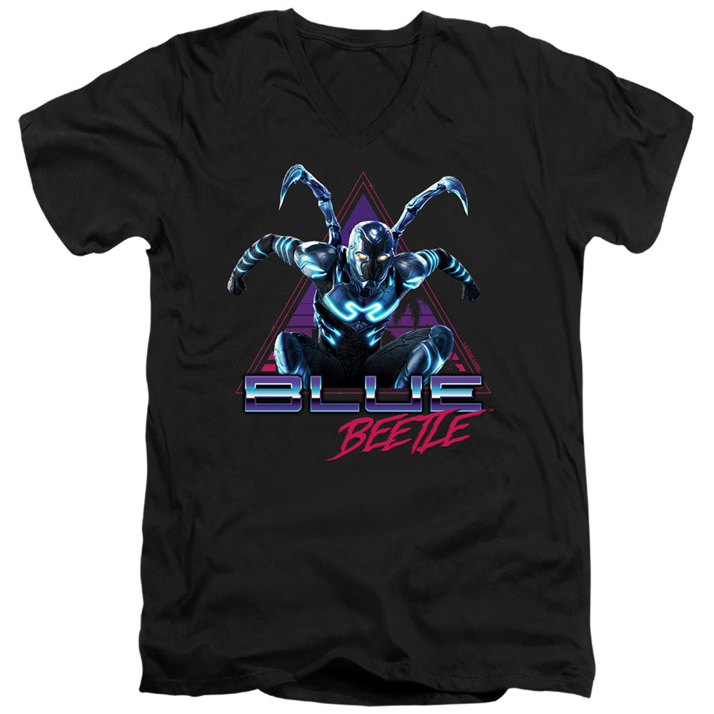 AN OFFCIALLY LICENSED BLUE BEETLE (2023) LEAPING TRIANGLE MEN'S V-NECK T-SHIRT BLACK