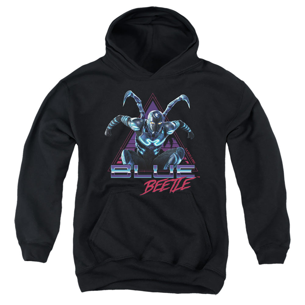 AN OFFCIALLY LICENSED BLUE BEETLE (2023) LEAPING TRIANGLE YOUTH HOODIE BLACK