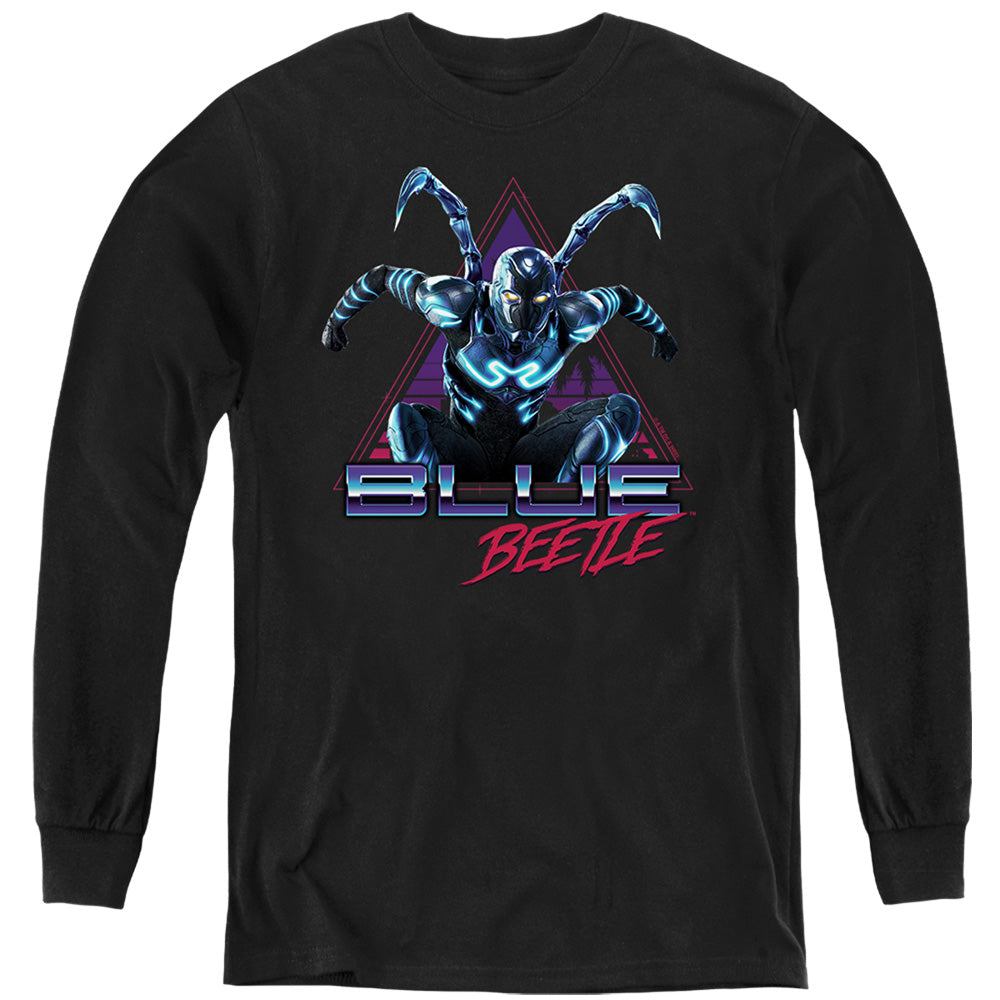 AN OFFCIALLY LICENSED BLUE BEETLE (2023) LEAPING TRIANGLE YOUTH LONG SLEEVE T-SHIRT BLACK