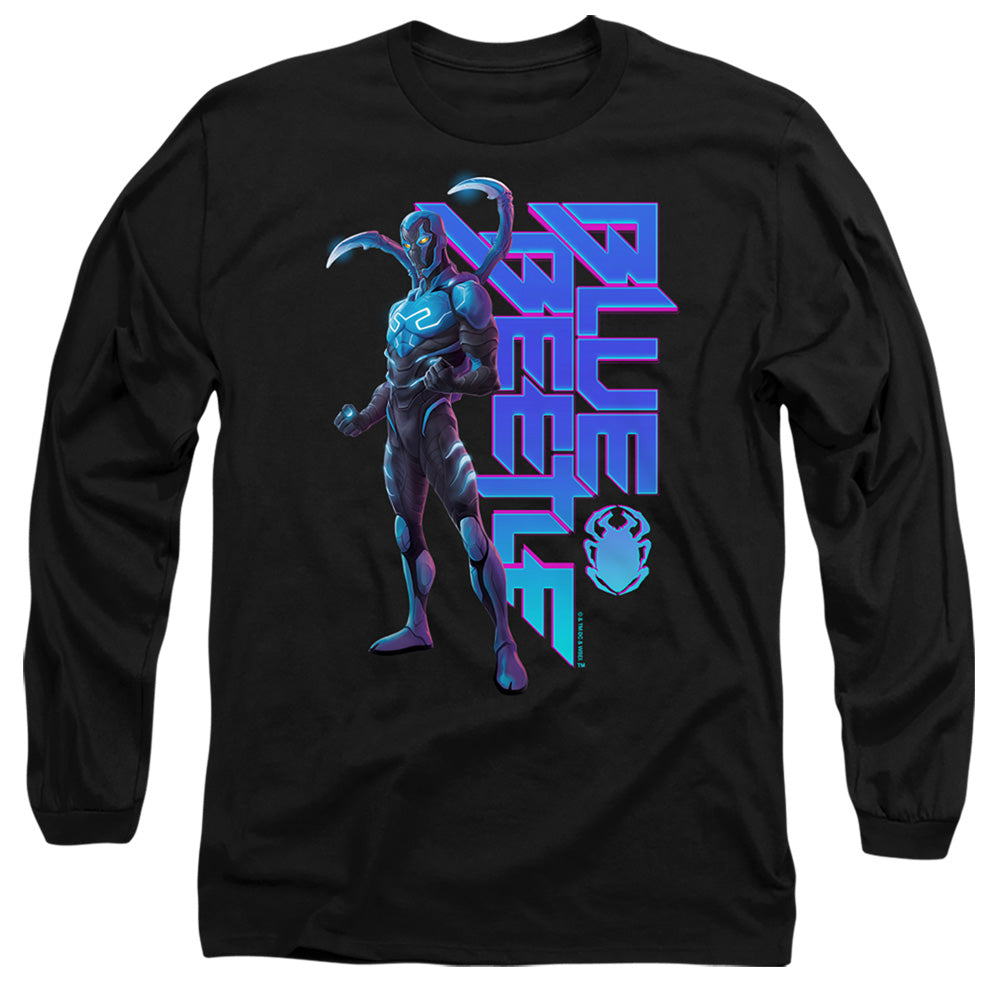 AN OFFCIALLY LICENSED BLUE BEETLE (2023) STANDING MEN'S LONG SLEEVE T-SHIRT BLACK