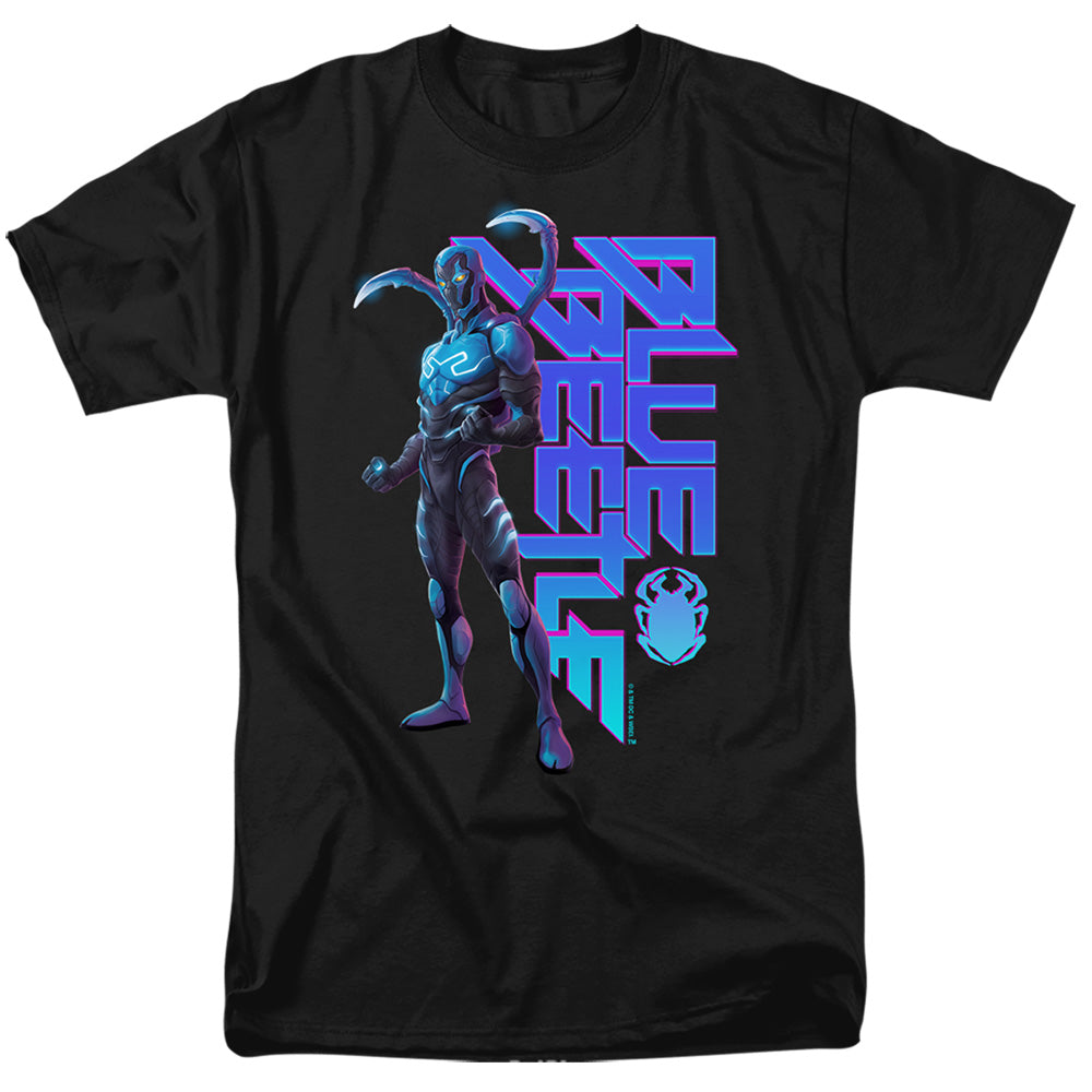 AN OFFCIALLY LICENSED BLUE BEETLE (2023) STANDING MEN'S REGULAR FIT T-SHIRT BLACK