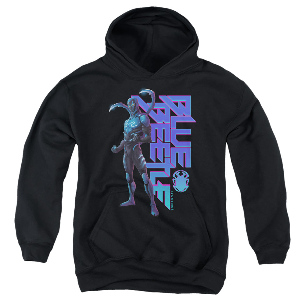 AN OFFCIALLY LICENSED BLUE BEETLE (2023) STANDING YOUTH HOODIE BLACK