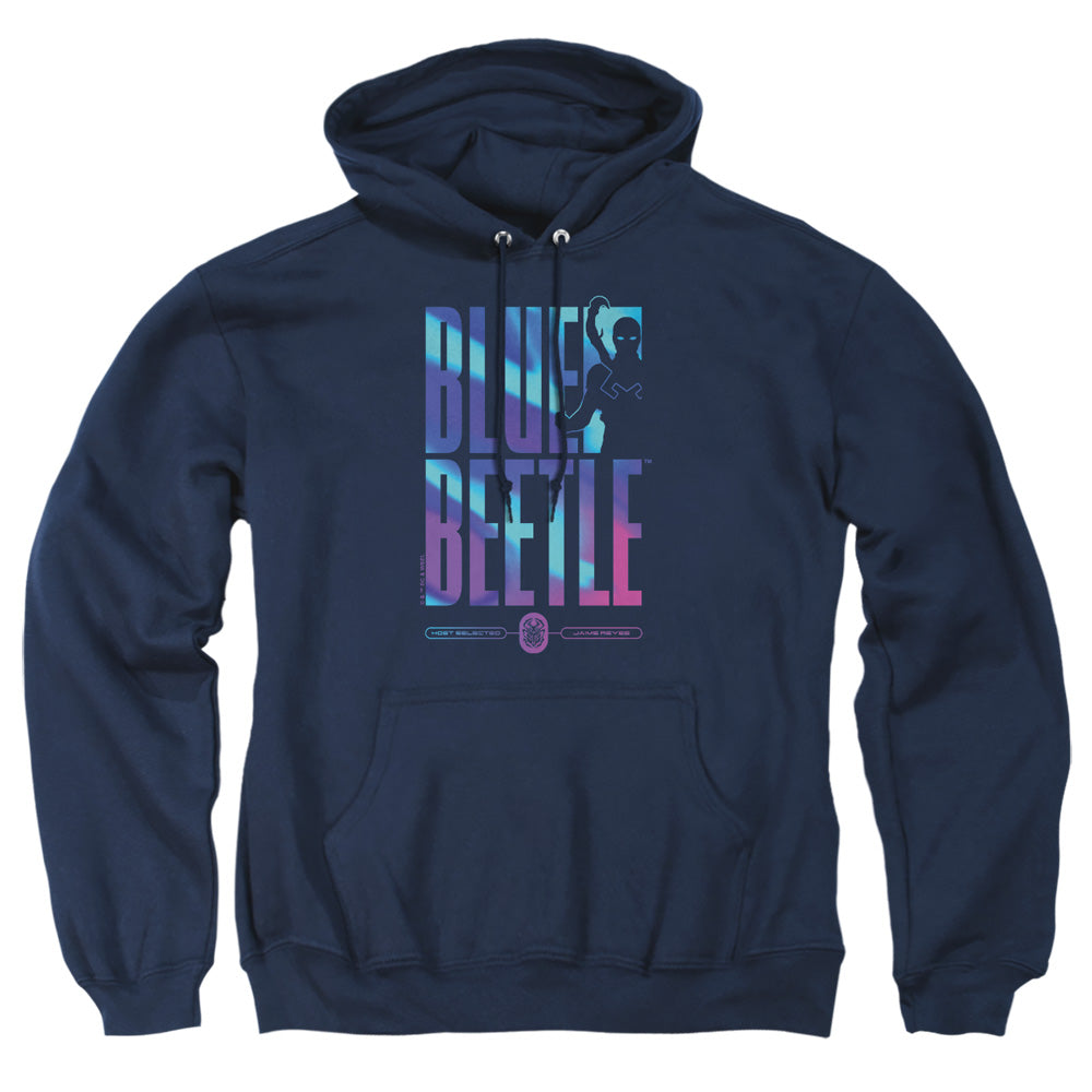 AN OFFCIALLY LICENSED BLUE BEETLE (2023) HERO HOST ADULT UNISEX PULLOVER HOODIE NAVY