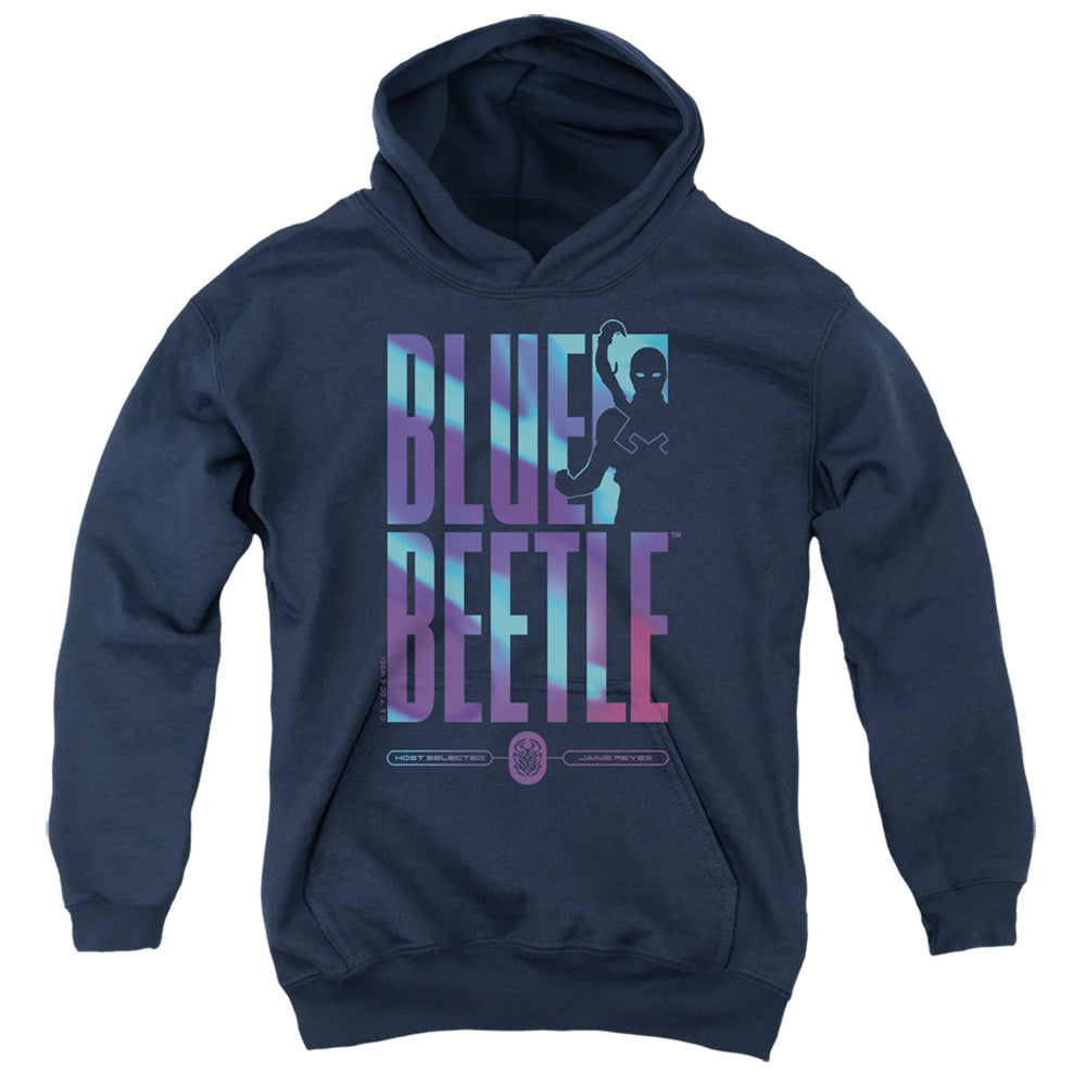 AN OFFCIALLY LICENSED BLUE BEETLE (2023) HERO HOST YOUTH HOODIE NAVY