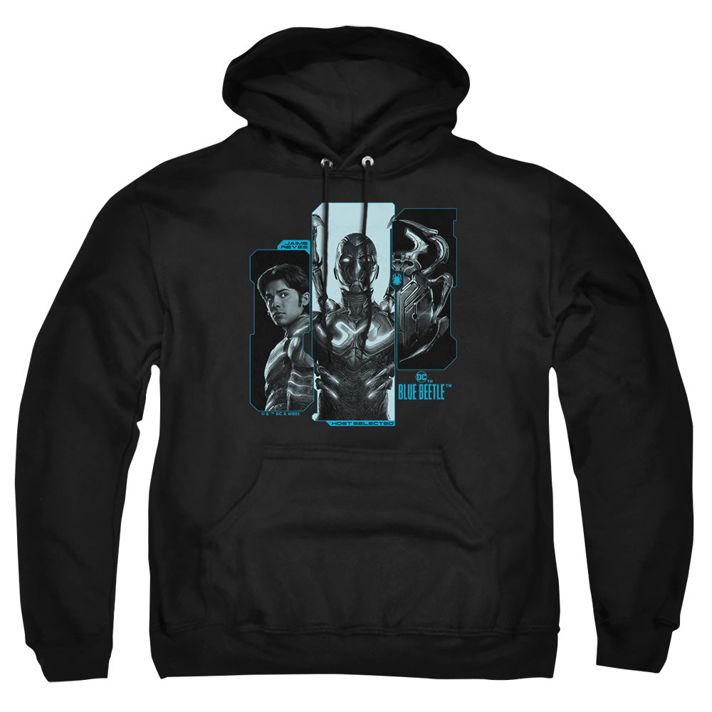 AN OFFCIALLY LICENSED BLUE BEETLE (2023) HOST REYES ADULT UNISEX PULLOVER HOODIE BLACK