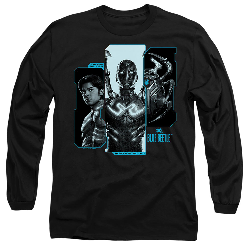 AN OFFCIALLY LICENSED BLUE BEETLE (2023) HOST REYES MEN'S LONG SLEEVE T-SHIRT BLACK