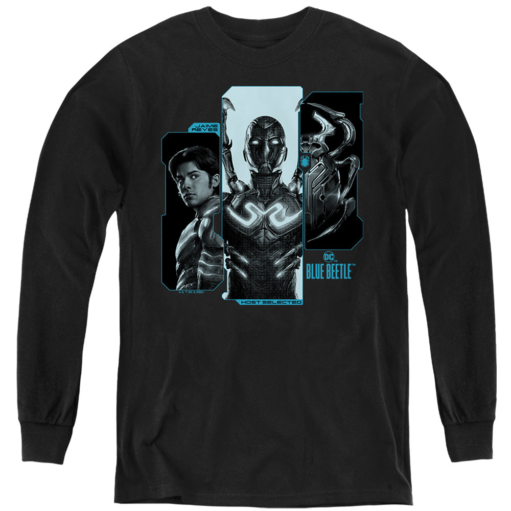 AN OFFCIALLY LICENSED BLUE BEETLE (2023) HOST REYES YOUTH LONG SLEEVE T-SHIRT BLACK