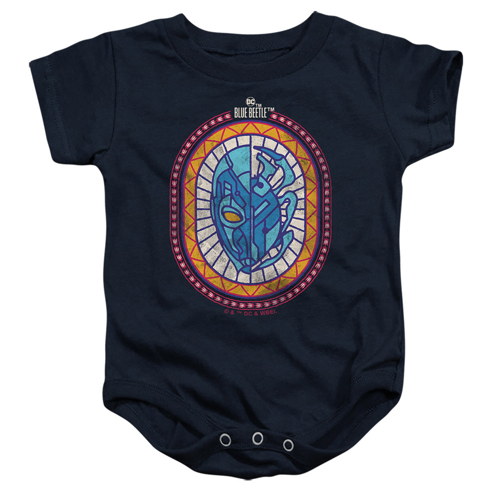 AN OFFCIALLY LICENSED BLUE BEETLE (2023) REYES COURAGE BABY BODYSUIT NAVY