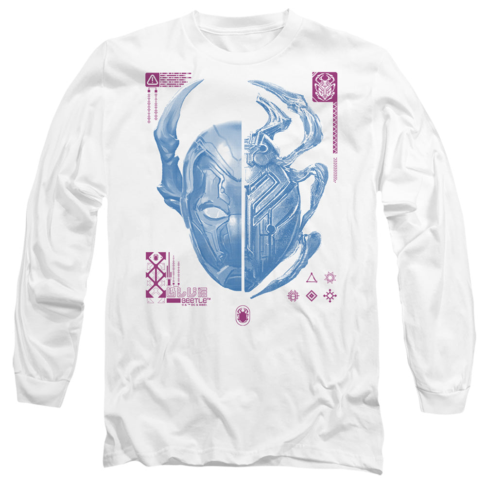 AN OFFCIALLY LICENSED BLUE BEETLE (2023) SPLIT BEETLE MEN'S LONG SLEEVE T-SHIRT WHITE