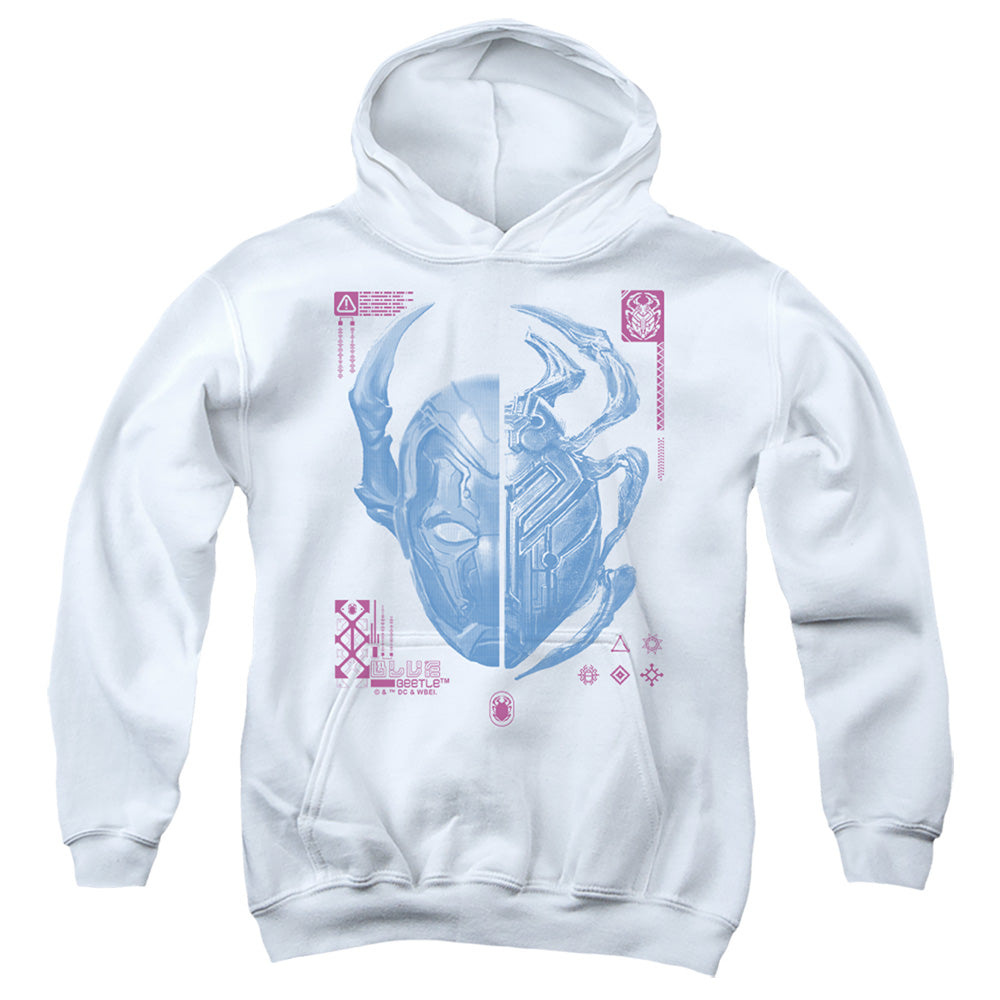 AN OFFCIALLY LICENSED BLUE BEETLE (2023) SPLIT BEETLE YOUTH HOODIE WHITE