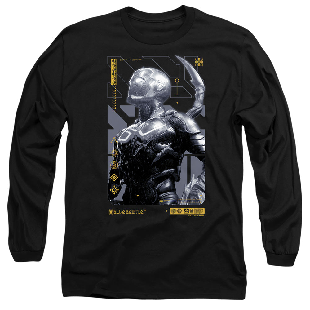AN OFFCIALLY LICENSED BLUE BEETLE (2023) BEETLE HEADS UP MEN'S LONG SLEEVE T-SHIRT BLACK