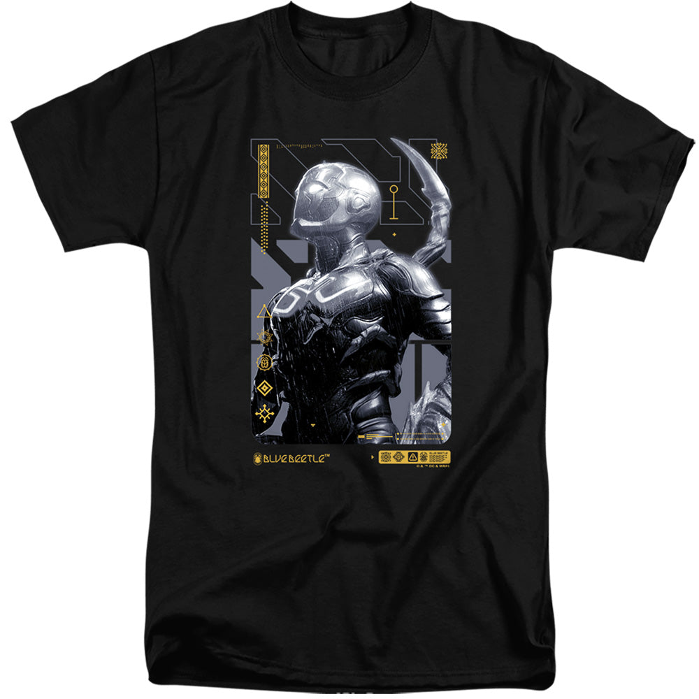 AN OFFCIALLY LICENSED BLUE BEETLE (2023) BEETLE HEADS UP MEN'S TALL FIT T-SHIRT BLACK