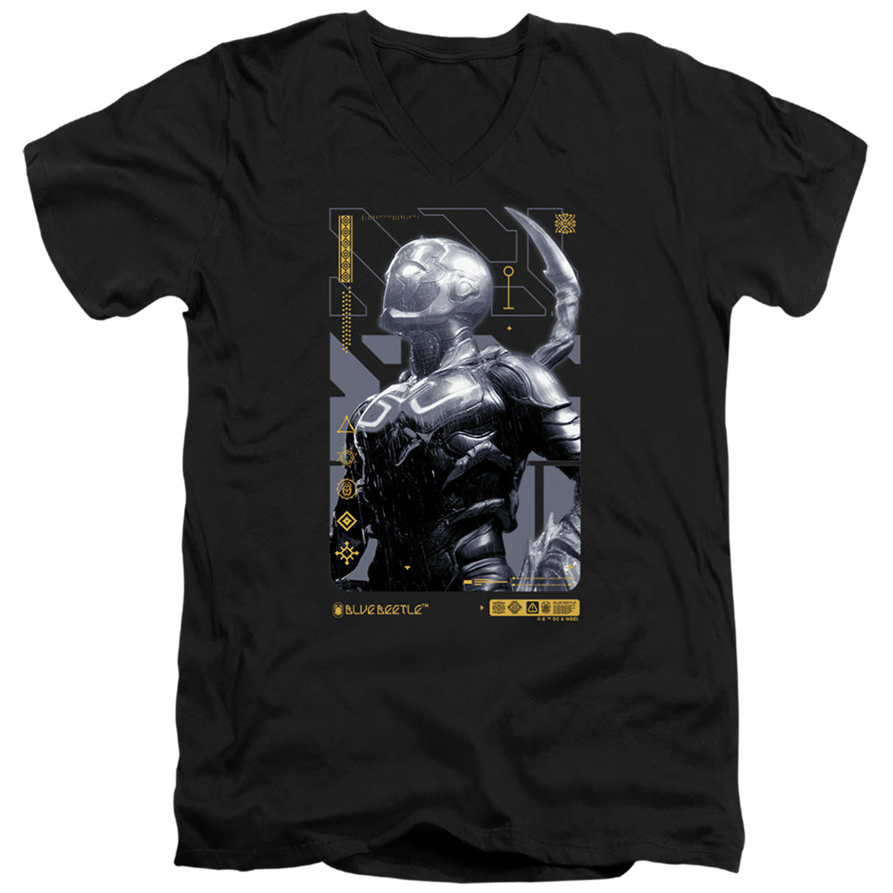 AN OFFCIALLY LICENSED BLUE BEETLE (2023) BEETLE HEADS UP MEN'S V-NECK T-SHIRT BLACK