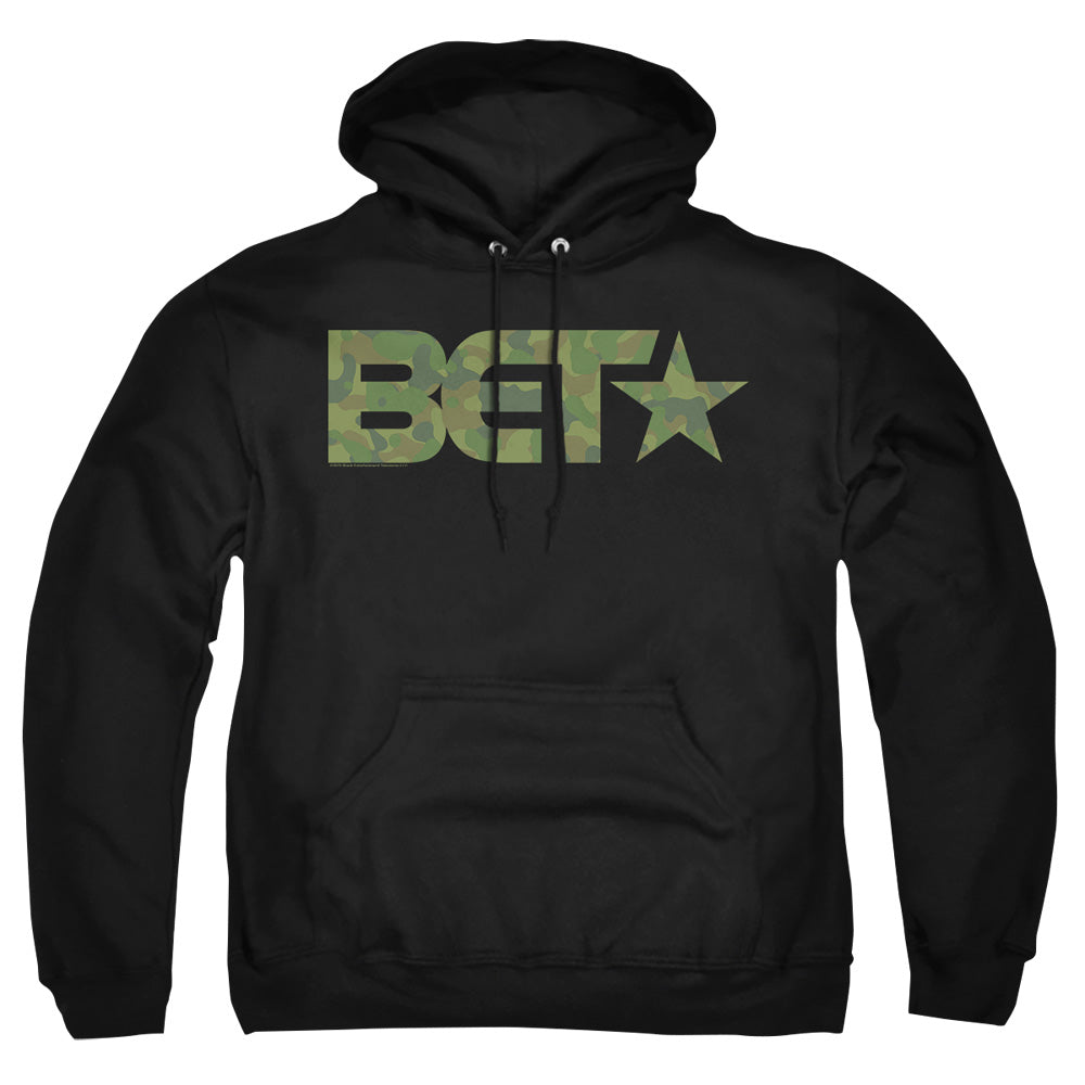 AN OFFCIALLY LICENSED BET BET CAMO LOGO ADULT UNISEX PULLOVER HOODIE BLACK
