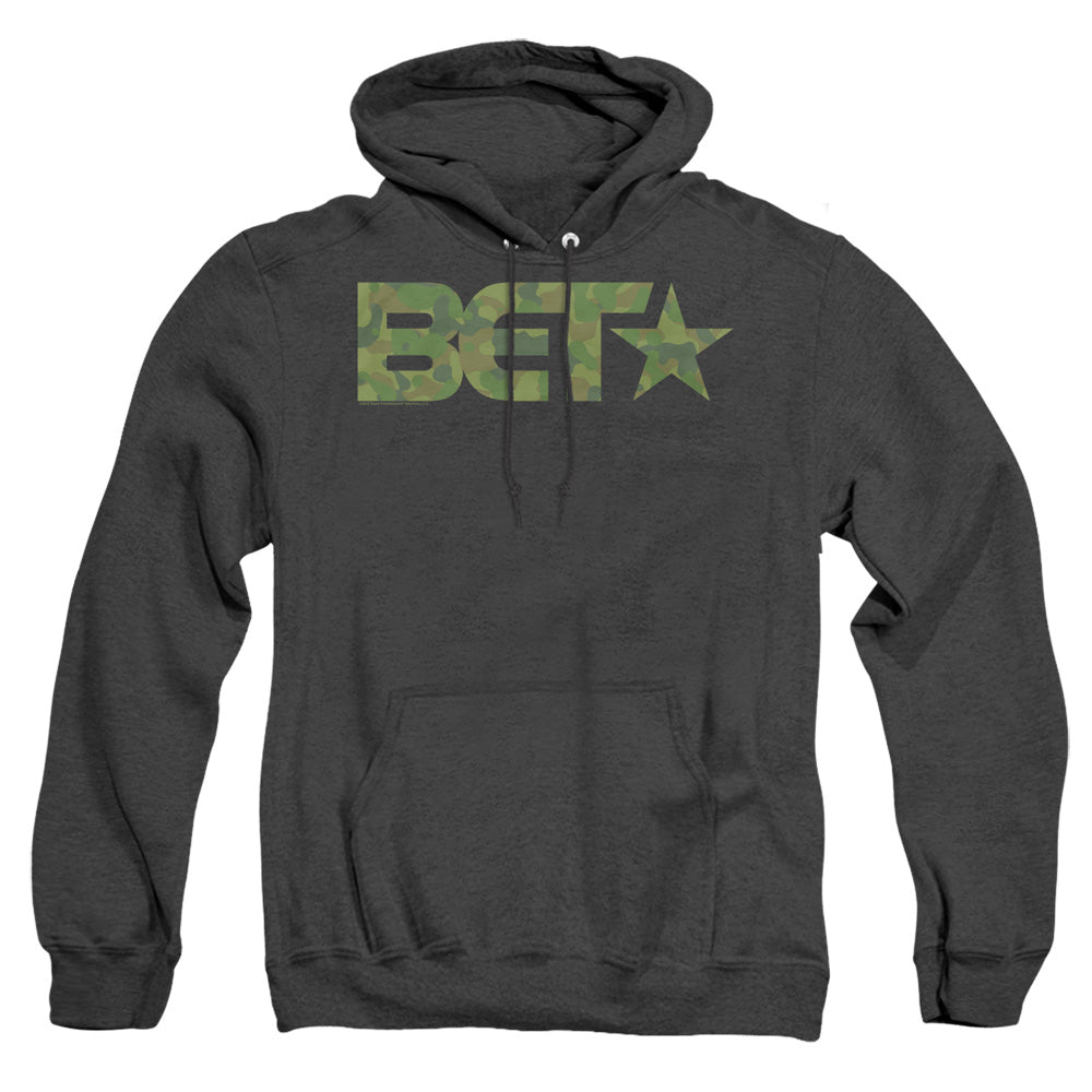 AN OFFCIALLY LICENSED BET BET CAMO LOGO ADULT UNISEX HEATHER PULLOVER HOODIE BLACK
