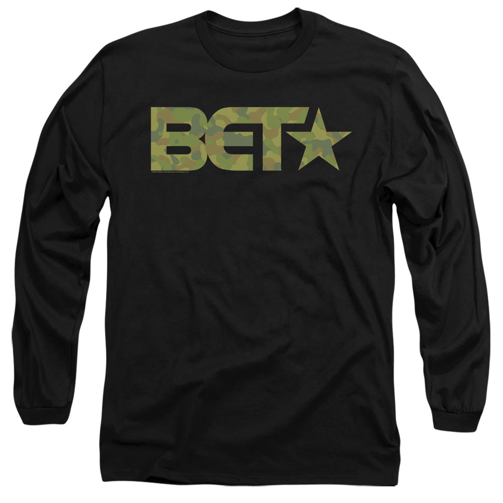 AN OFFCIALLY LICENSED BET BET CAMO LOGO MEN'S LONG SLEEVE T-SHIRT BLACK