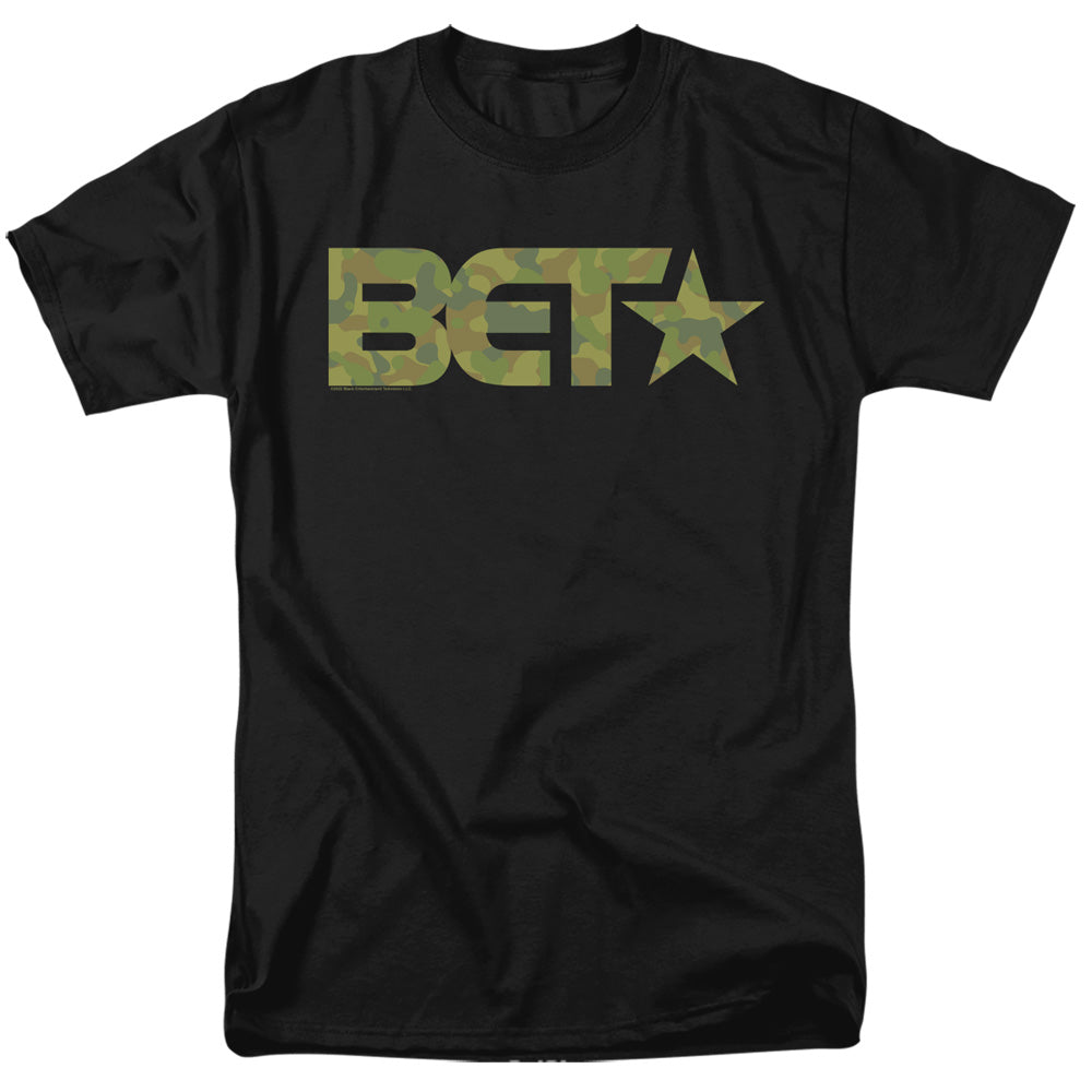AN OFFCIALLY LICENSED BET BET CAMO LOGO MEN'S REGULAR FIT T-SHIRT BLACK