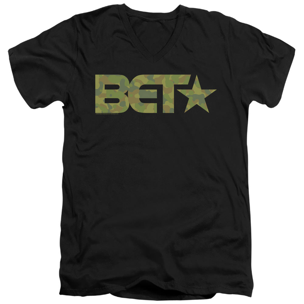 AN OFFCIALLY LICENSED BET BET CAMO LOGO MEN'S V-NECK T-SHIRT BLACK