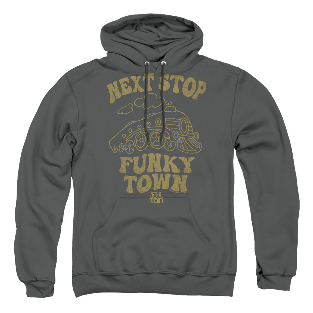AN OFFCIALLY LICENSED BET SOUL TRAIN NEXT STOP ADULT UNISEX PULLOVER HOODIE CHARCOAL