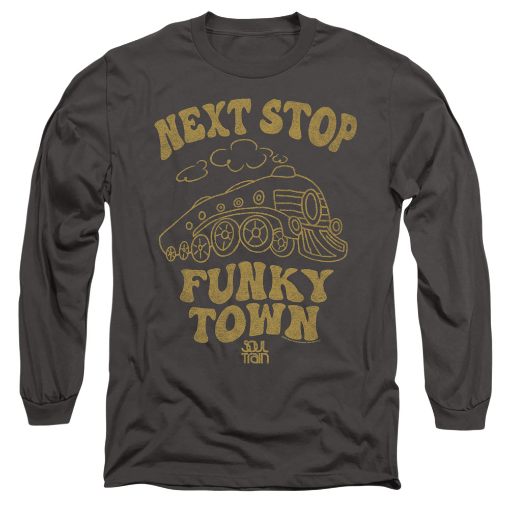 AN OFFCIALLY LICENSED BET SOUL TRAIN NEXT STOP MEN'S LONG SLEEVE T-SHIRT CHARCOAL