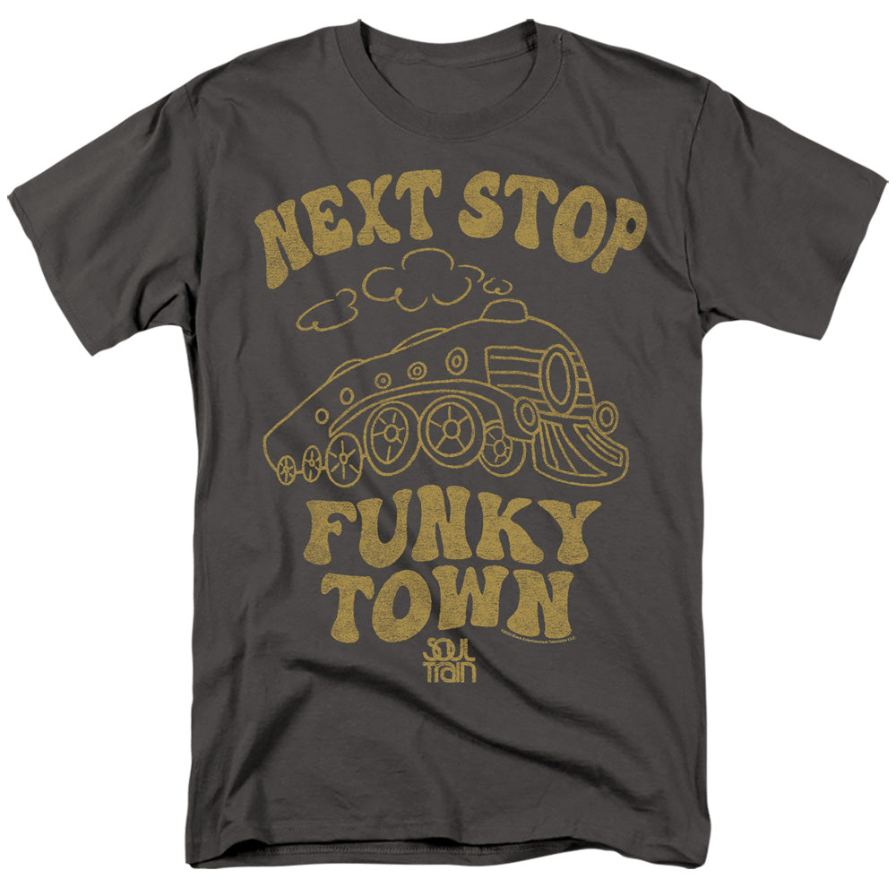 AN OFFCIALLY LICENSED BET SOUL TRAIN NEXT STOP MEN'S REGULAR FIT T-SHIRT CHARCOAL