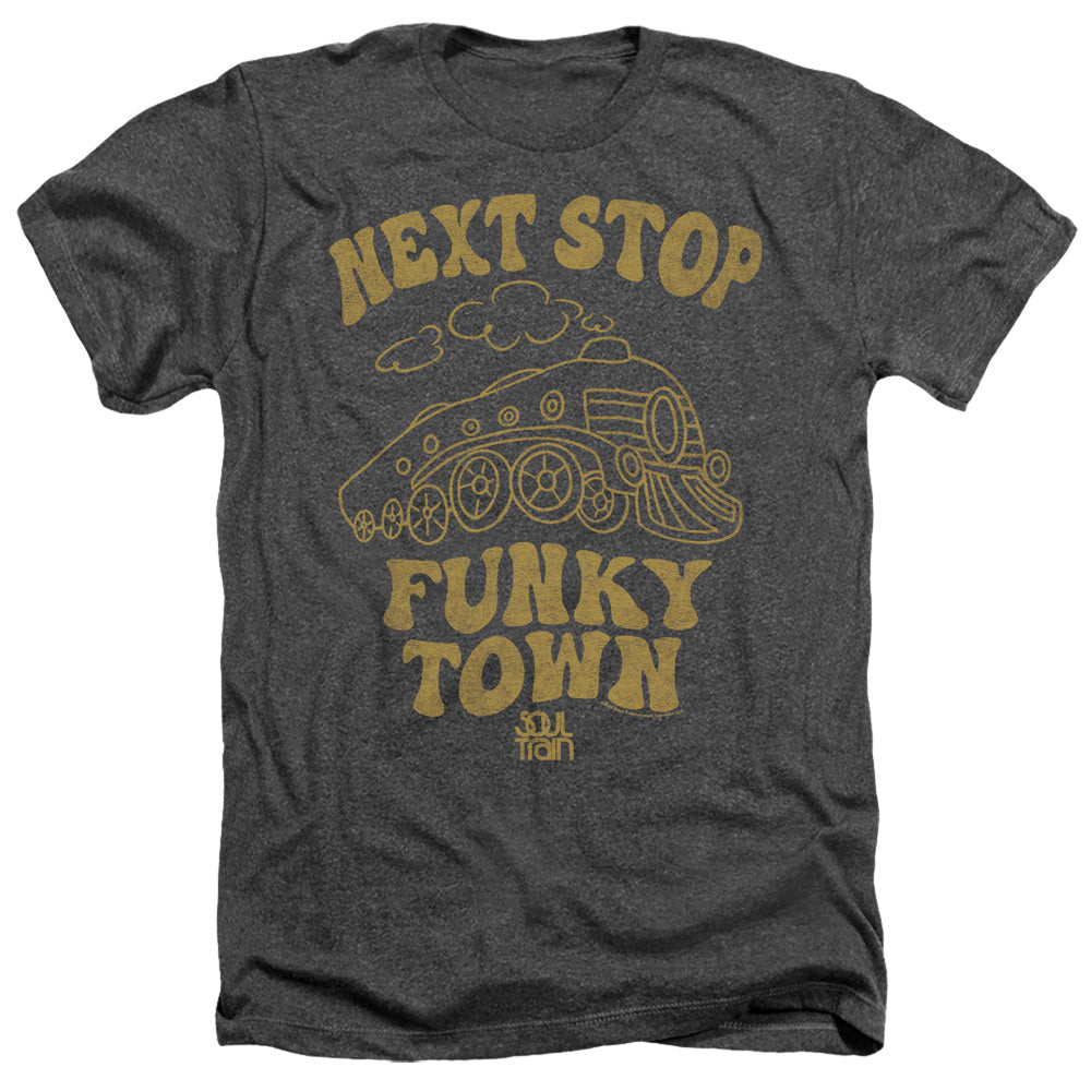 AN OFFCIALLY LICENSED BET SOUL TRAIN NEXT STOP MEN'S HEATHER T-SHIRT CHARCOAL