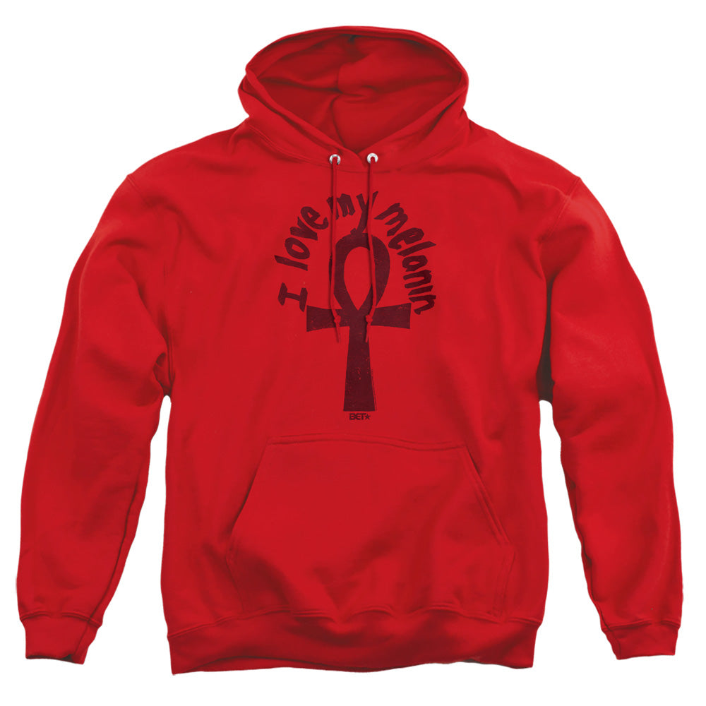 AN OFFCIALLY LICENSED BET I LOVE MY MELANIN ADULT UNISEX PULLOVER HOODIE RED