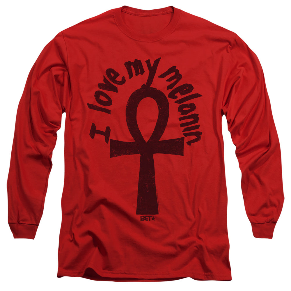 AN OFFCIALLY LICENSED BET I LOVE MY MELANIN MEN'S LONG SLEEVE T-SHIRT RED