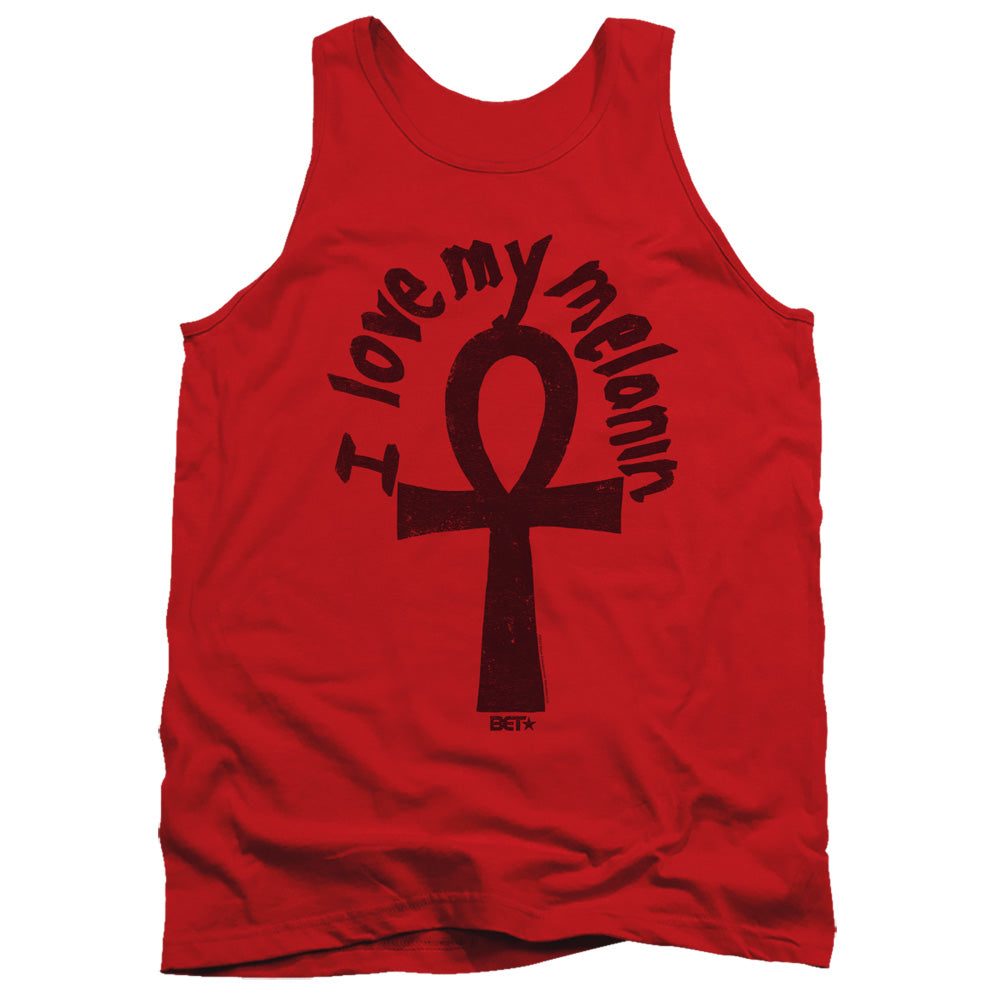 AN OFFCIALLY LICENSED BET I LOVE MY MELANIN ADULT UNISEX TANK TOP RED