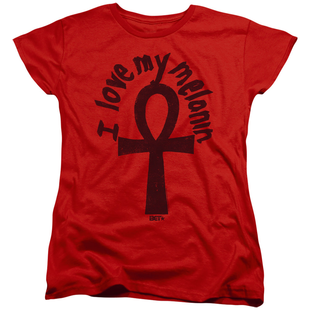 AN OFFCIALLY LICENSED BET I LOVE MY MELANIN WOMEN'S REGULAR FIT T-SHIRT RED