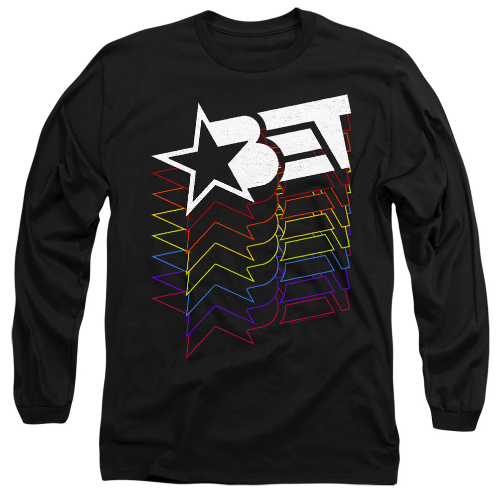 AN OFFCIALLY LICENSED BET LOGO CASCADING RAINBOW MEN'S LONG SLEEVE T-SHIRT BLACK
