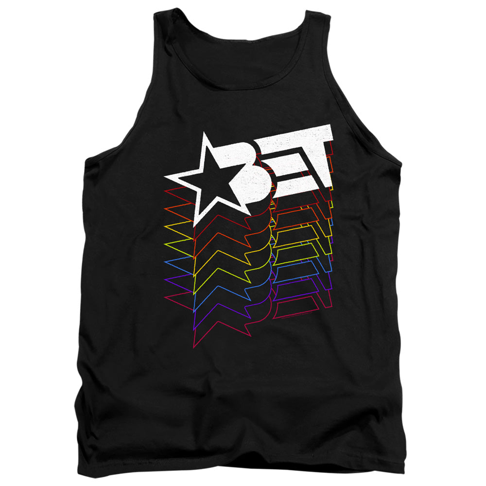 AN OFFCIALLY LICENSED BET LOGO CASCADING RAINBOW ADULT UNISEX TANK TOP BLACK