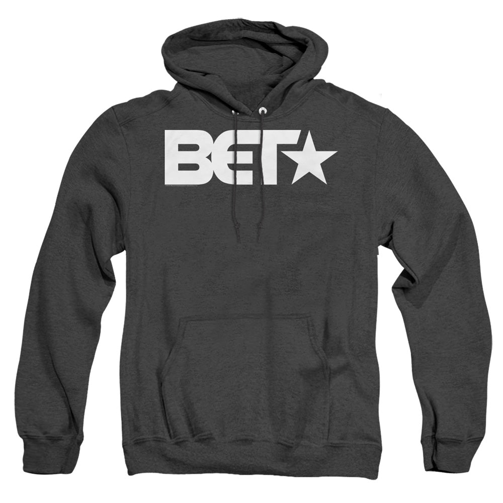 AN OFFCIALLY LICENSED BET LOGO ADULT UNISEX HEATHER PULLOVER HOODIE BLACK