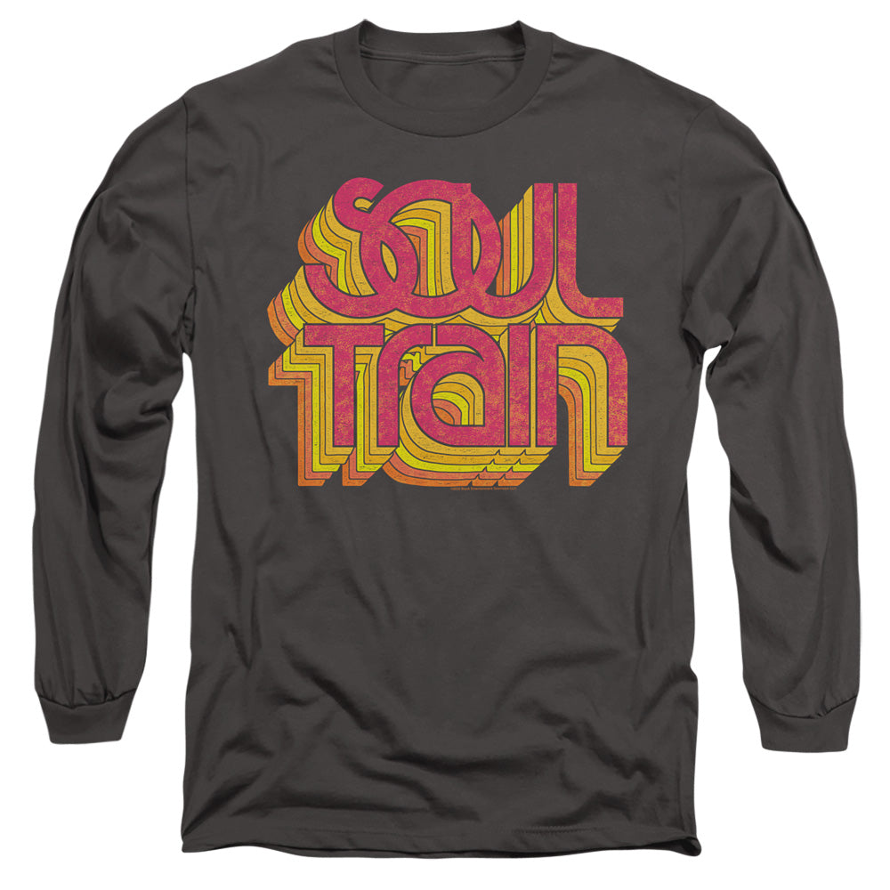 AN OFFCIALLY LICENSED BET SOUL TRAIN VIBING LOGO MEN'S LONG SLEEVE T-SHIRT CHARCOAL