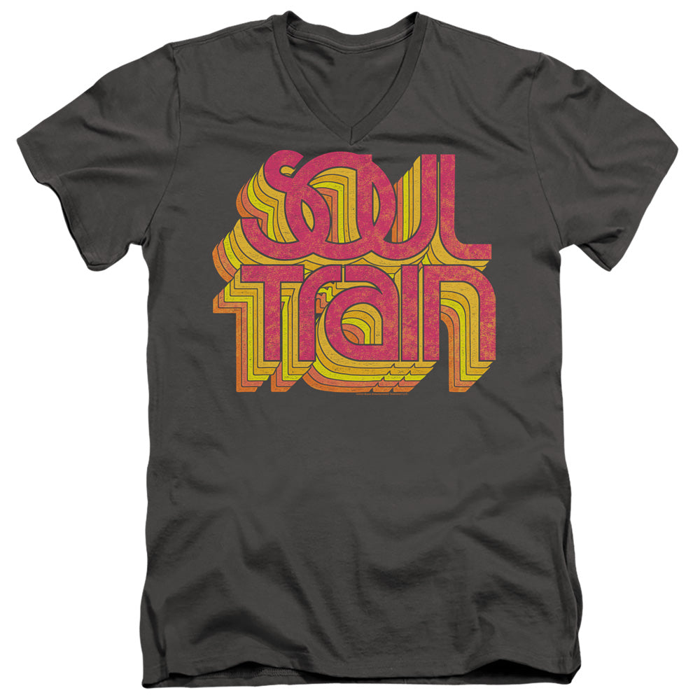 AN OFFCIALLY LICENSED BET SOUL TRAIN VIBING LOGO MEN'S V-NECK T-SHIRT CHARCOAL