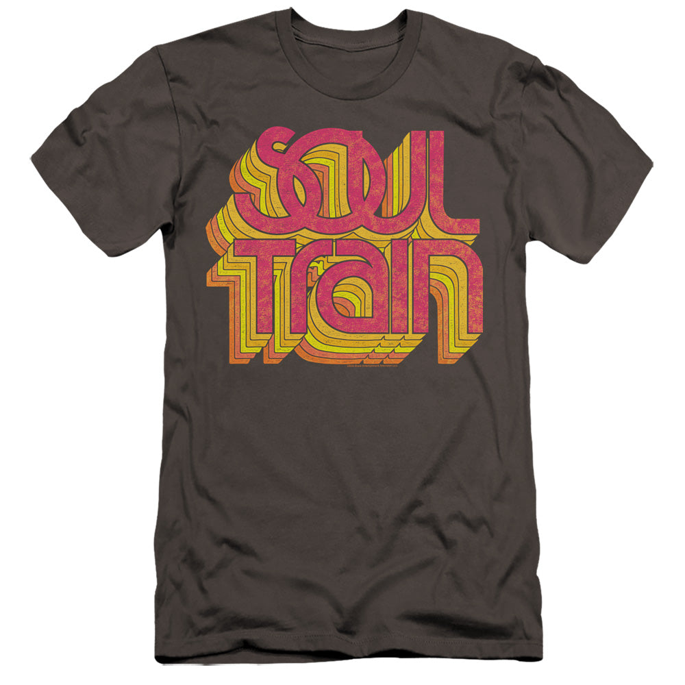 AN OFFCIALLY LICENSED BET SOUL TRAIN VIBING LOGO MEN'S PREMIUM SLIM FIT T-SHIRT CHARCOAL