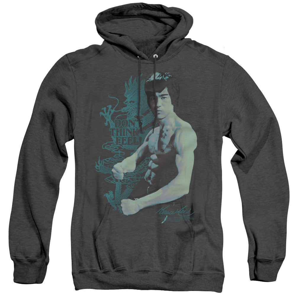 AN OFFCIALLY LICENSED BRUCE LEE FEEL ADULT UNISEX HEATHER PULLOVER HOODIE BLACK