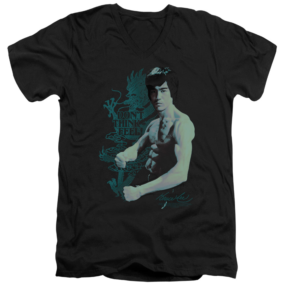 AN OFFCIALLY LICENSED BRUCE LEE FEEL MEN'S V-NECK T-SHIRT BLACK