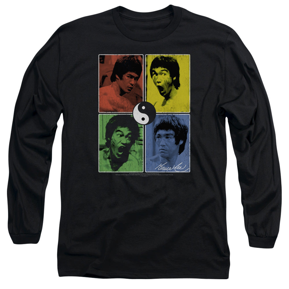 AN OFFCIALLY LICENSED BRUCE LEE ENTER COLOR BLOCK MEN'S LONG SLEEVE T-SHIRT BLACK