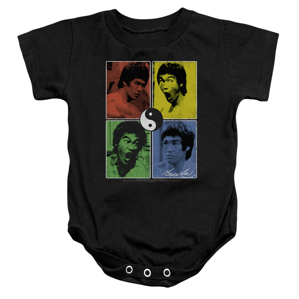 AN OFFCIALLY LICENSED BRUCE LEE ENTER COLOR BLOCK BABY BODYSUIT BLACK