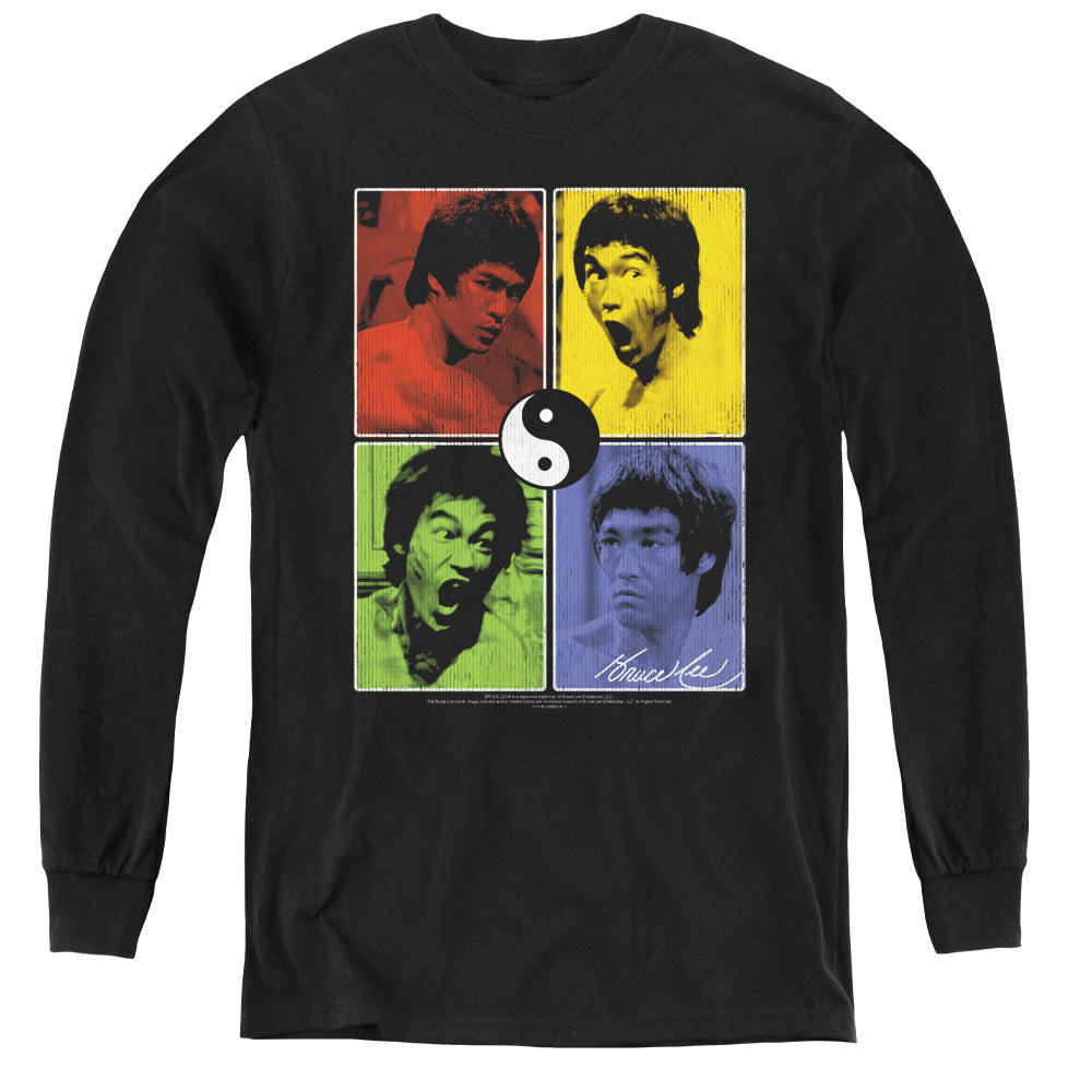 AN OFFCIALLY LICENSED BRUCE LEE ENTER COLOR BLOCK YOUTH LONG SLEEVE T-SHIRT BLACK