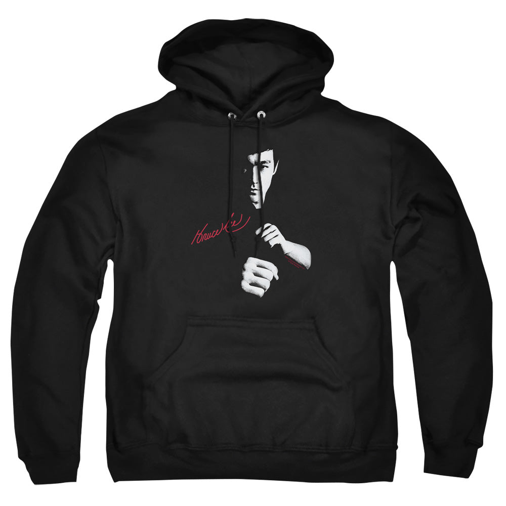 AN OFFCIALLY LICENSED BRUCE LEE THE DRAGON AWAITS ADULT UNISEX PULLOVER HOODIE BLACK