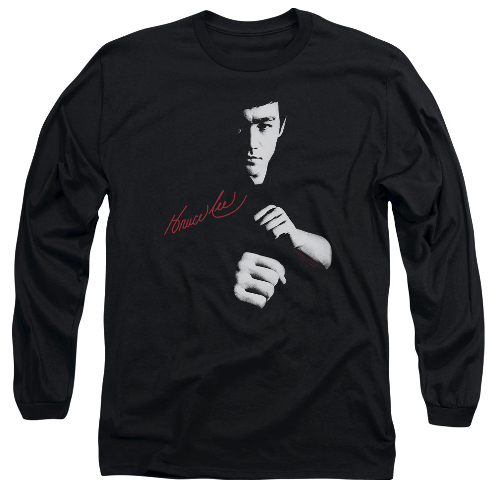 AN OFFCIALLY LICENSED BRUCE LEE THE DRAGON AWAITS MEN'S LONG SLEEVE T-SHIRT BLACK