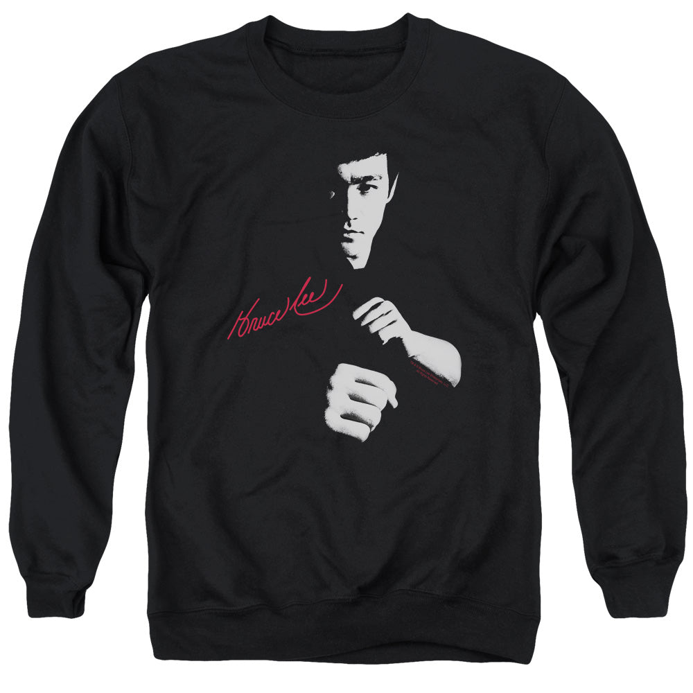 AN OFFCIALLY LICENSED BRUCE LEE THE DRAGON AWAITS ADULT UNISEX CREWNECK SWEATSHIRT BLACK